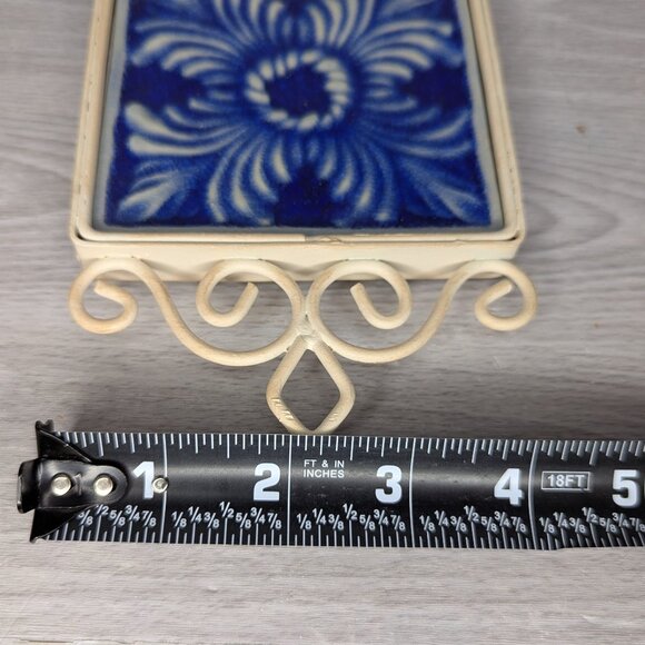 Blue and Off White Metal & Ceramic Tile Wall Hook 8" x 4" - Picture 8 of 9